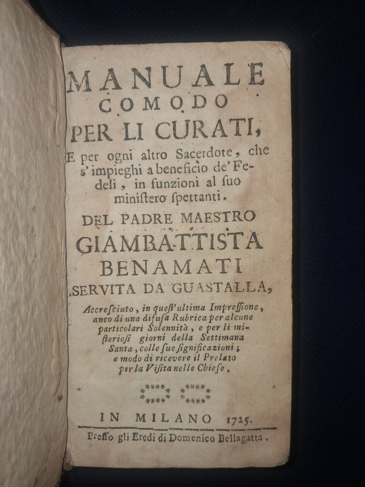 (Italian) Manuale Comodo per Li Curati (1725) | Rare Italian Catholic Priest Manual